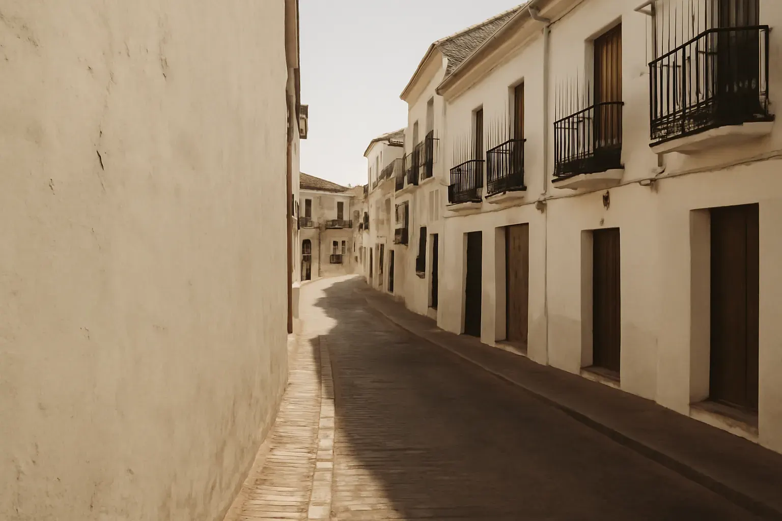 A sunlit whitewashed street on Spain's Costa del Sol, with wrought-iron balconies and terracotta roofs, representing the practice's local service area.