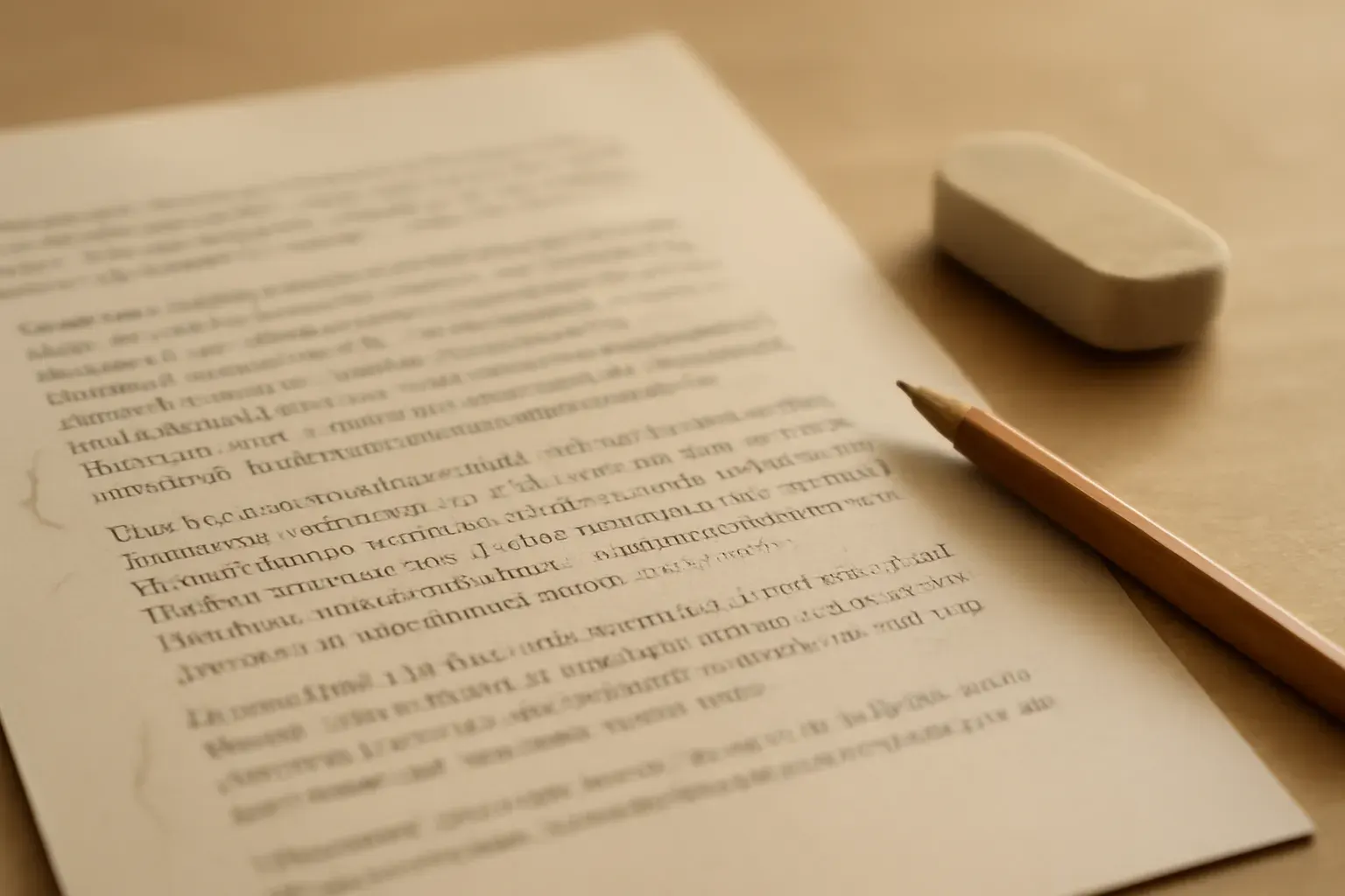 A printed page with light pencil proofreading marks in the margin, representing careful proofreading and editing.